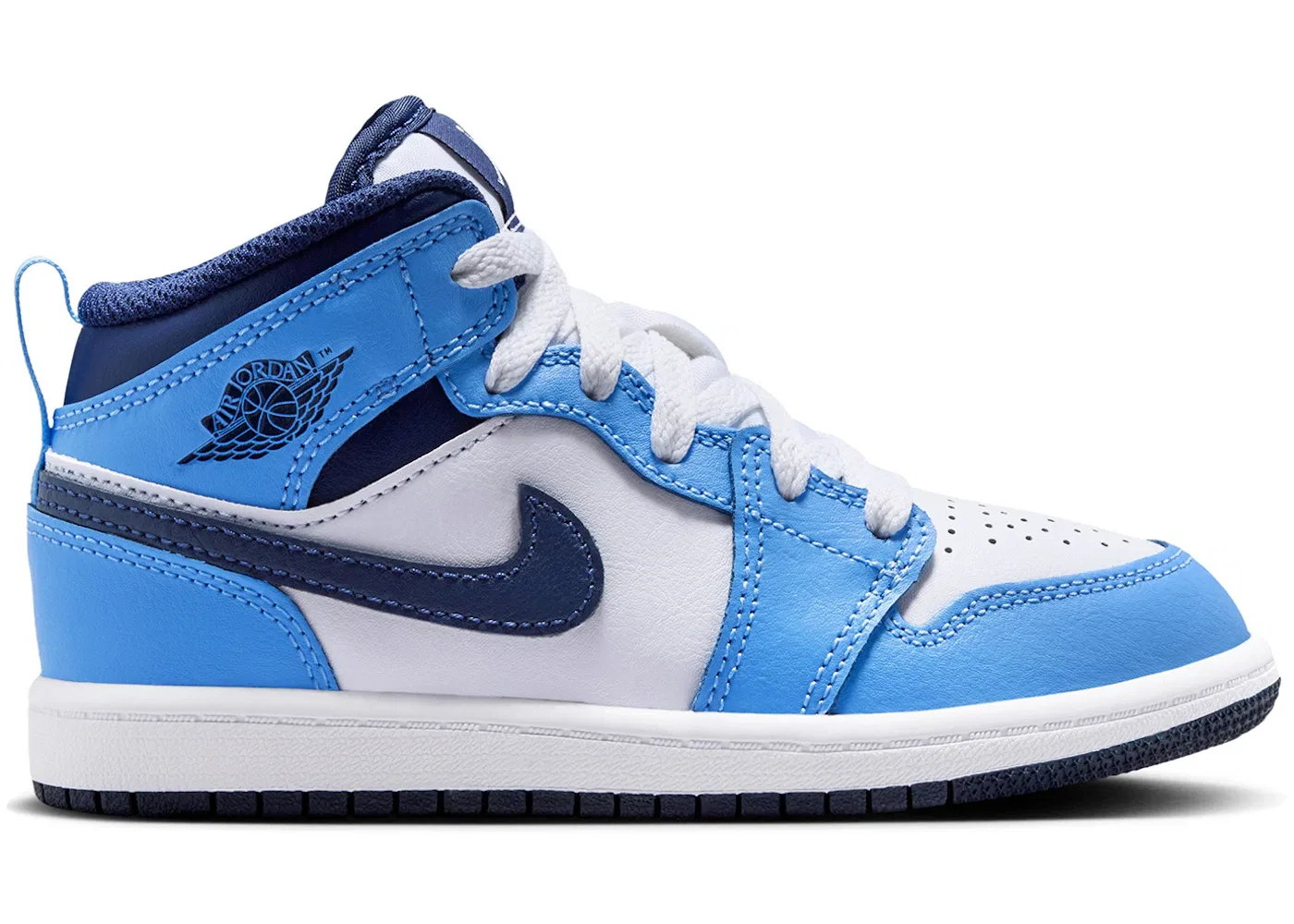 Детские кроссовки Lifestyle с принтом Jordan 1 Mid Jordan, University Blue/White/Sail/Midnight Navy