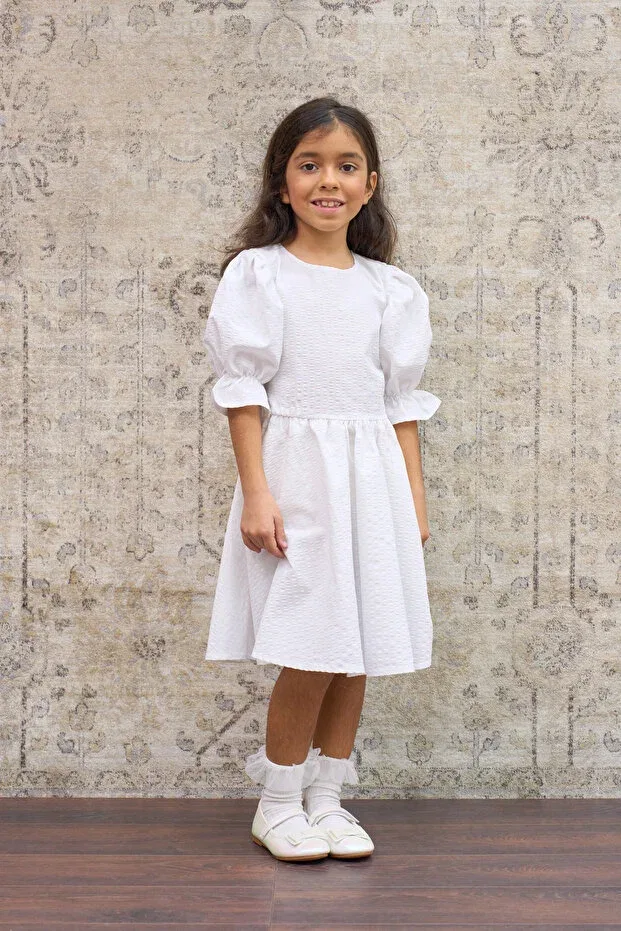 Детское платье для девочек с коротким рукавом-фонарик Küçüğüm Butik, White — фото 2