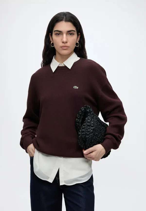 Джемпер Lacoste коричневый, базовый трикотаж — фото 4