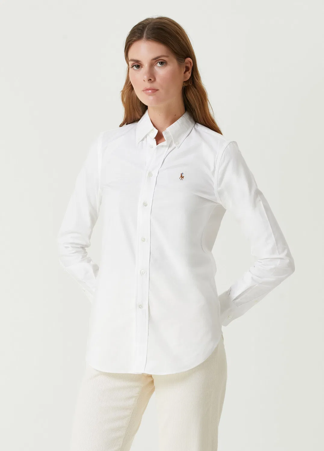 Блузка Polo Ralph Lauren Slim Fit, white — фото 3