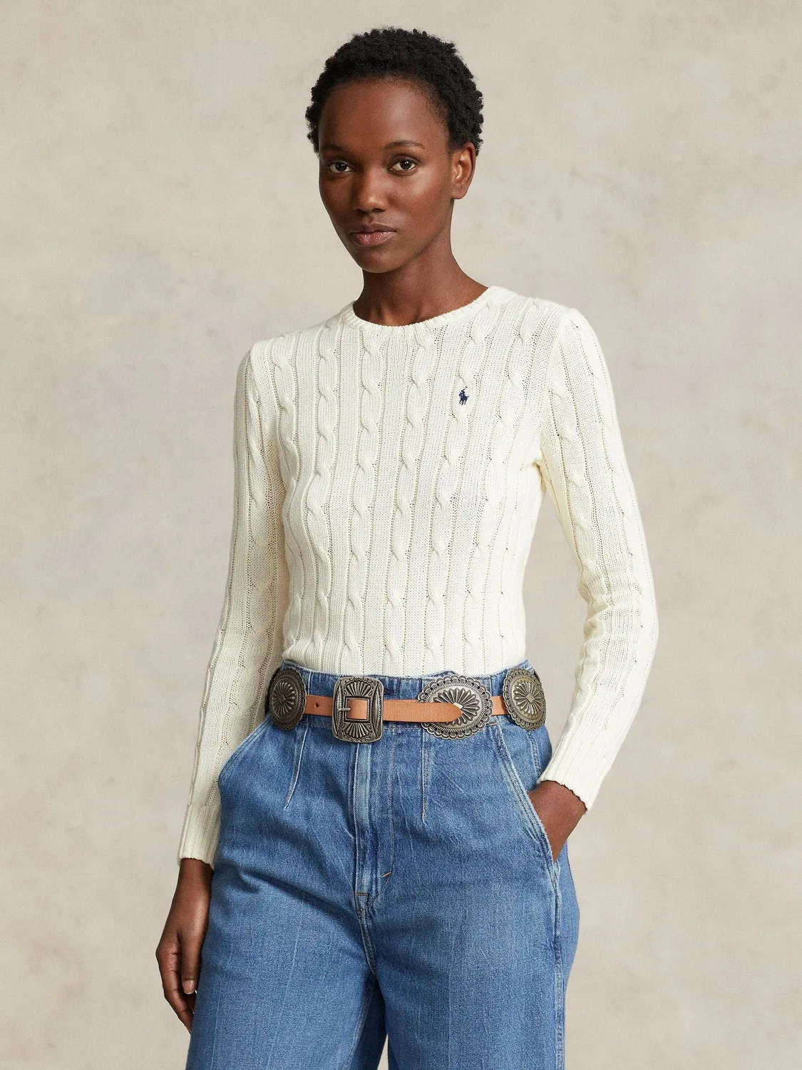 Джемпер с косами, свободный крой Polo Ralph Lauren, кремовый