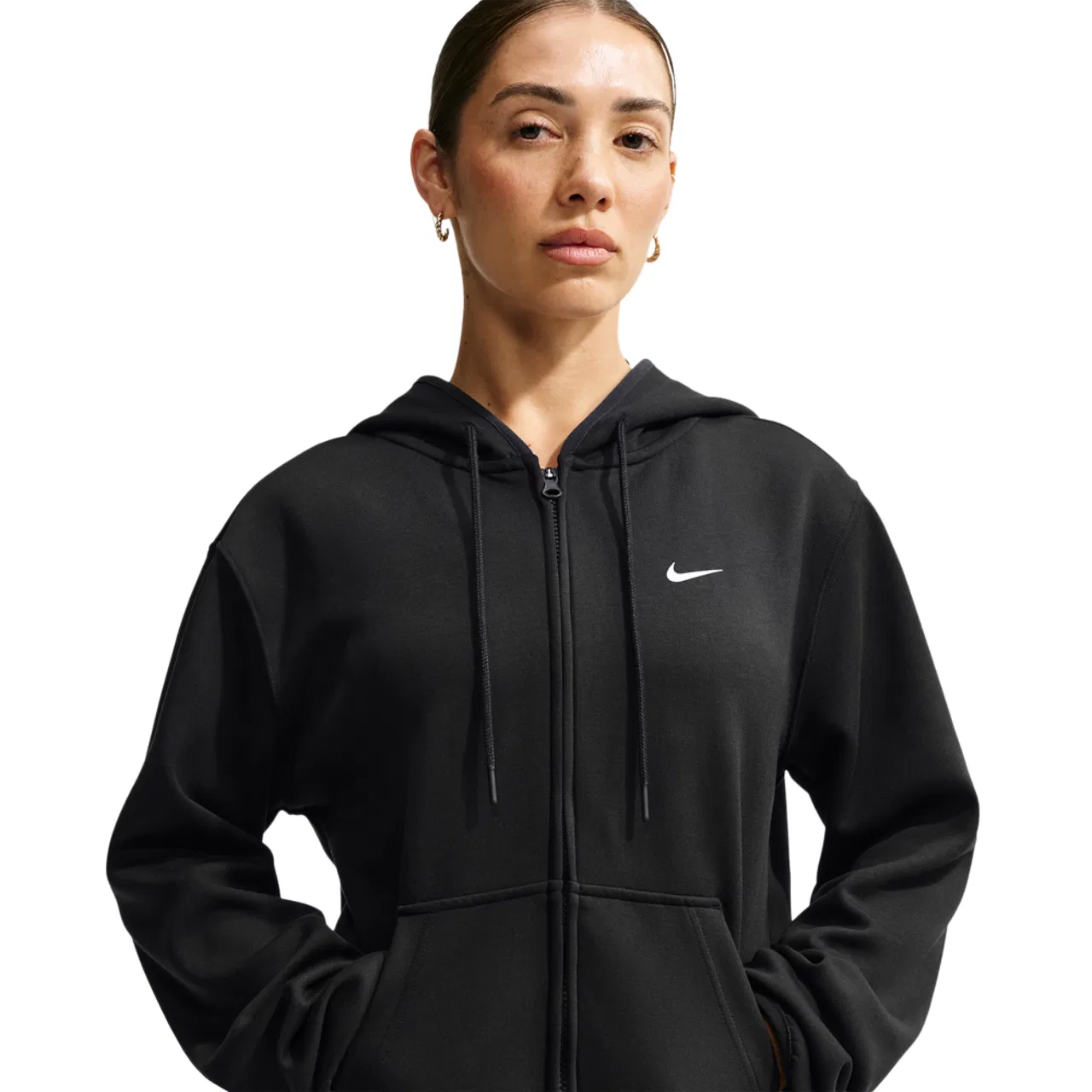 Женское худи на молнии из флиса средней плотности Studio Fleece Sport Nike, черно-белый