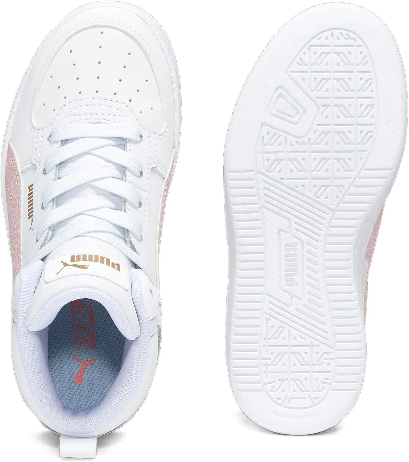Детские кроссовки для мальчиков с шнуровкой Caven 2.0 PUMA, Puma White-Peach Smoothie-Gold — фото 4