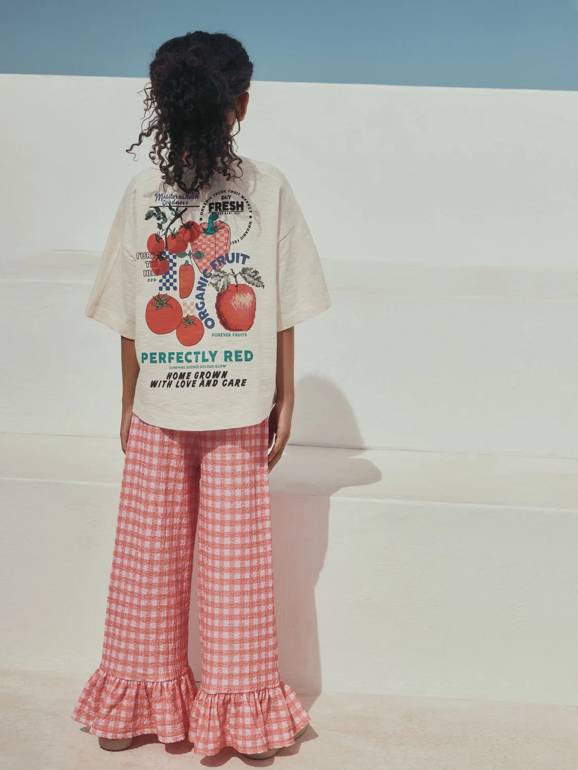 Комплект из футболки и шорт с оборками, Fruit Graphic/Red Gingham Next, Красный — фото 2