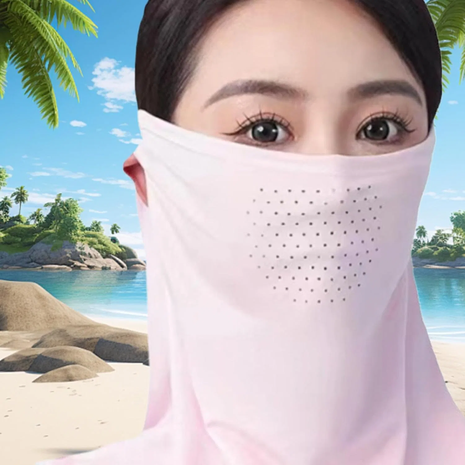 UV Face Cover, дышащая, UPF 50+, полиэстеровый айс-шелк, розовый Generic — фото 3