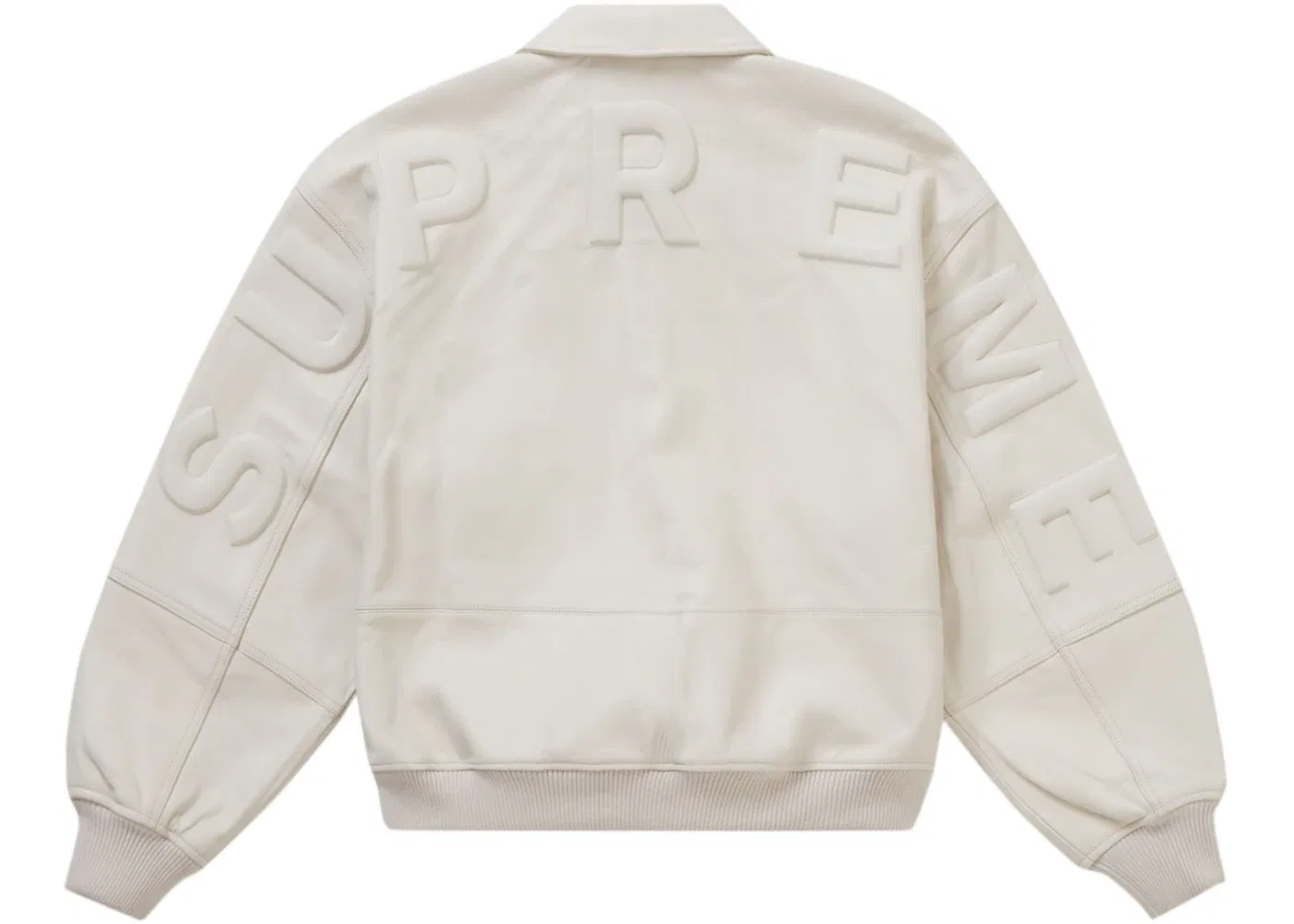 Мужская куртка-бомбер кожаная Supreme GORE-TEX Infinium WINDSTOPPER Leather Varsity Jacket, White — фото 3