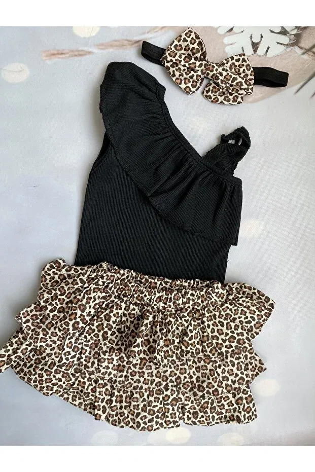 Детский комплект для девочек с принтом Mini Kids Baby, Black-Cream