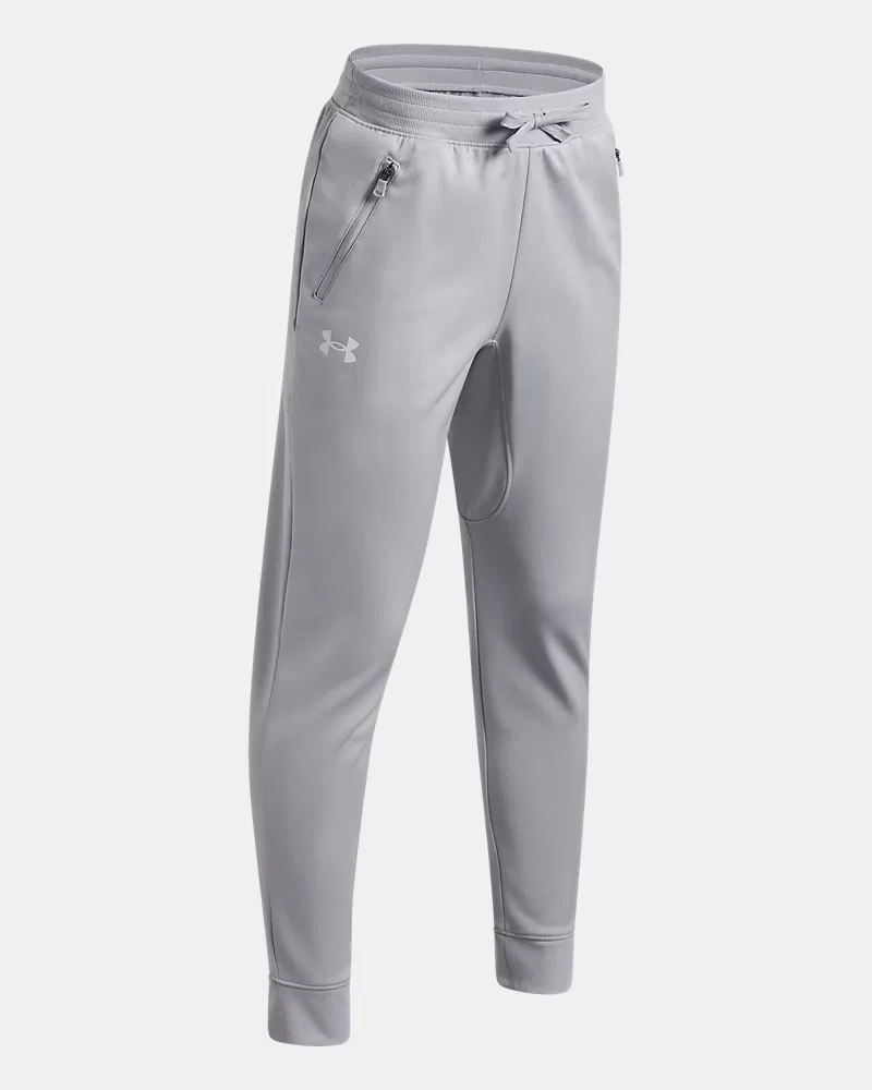Брюки для мальчиков с внутренним швом 63,5 см, на кулиске, UA Pennant UnderArmour, Mod Gray Light Heather/White — фото 3