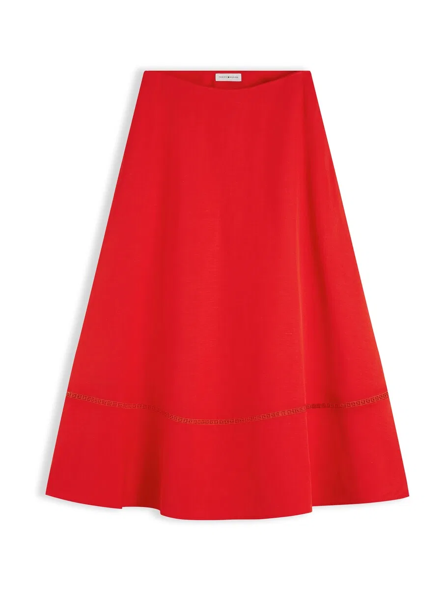 Юбка TOMMY HILFIGER 'Logo Flare Midi With' красного цвета