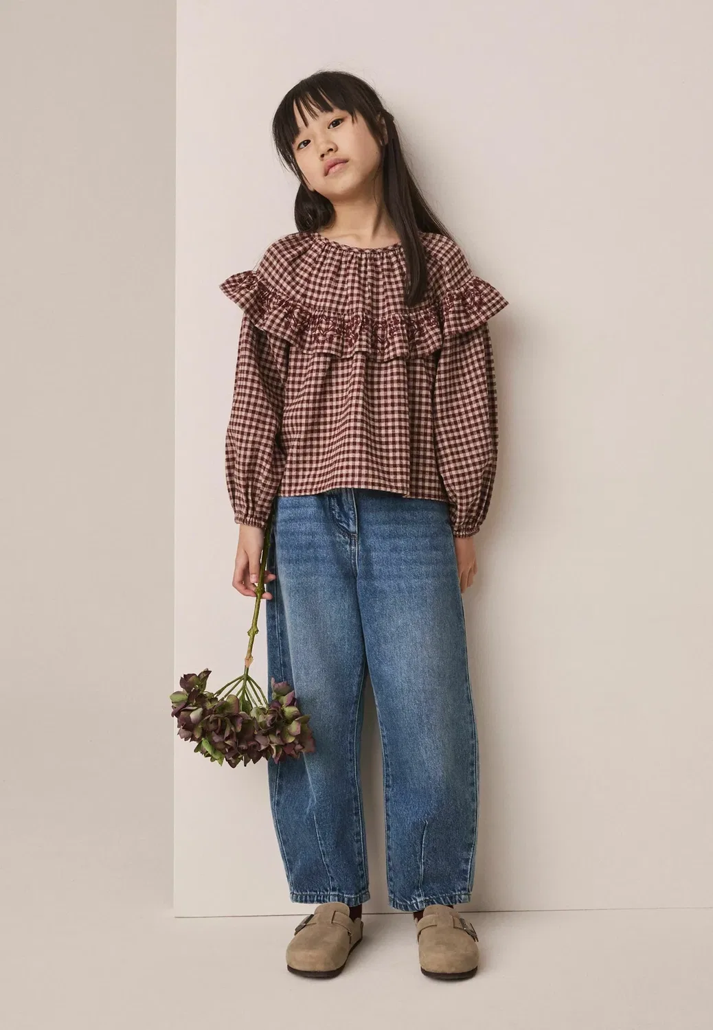 Блузка в клетку с оборками - блузка Next, Chocolate Brown — фото 2