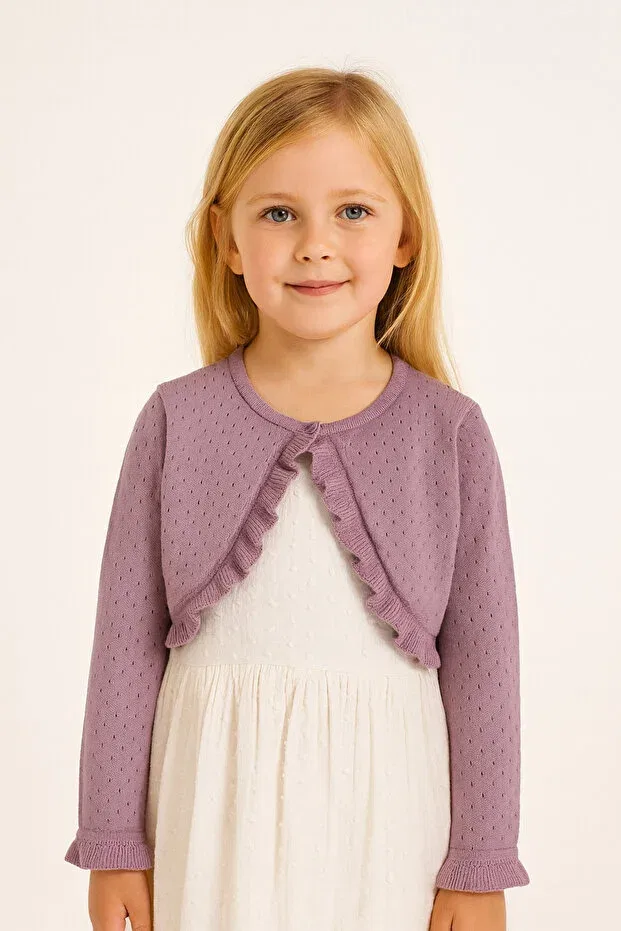 Детское болеро для девочек ажурное Knitwear openwork ruffle detailed bolero Minora, Lilac