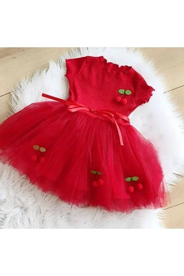 Детское платье для девочек с коротким рукавом Cherry girl's tutu dress Generic Brands, Red