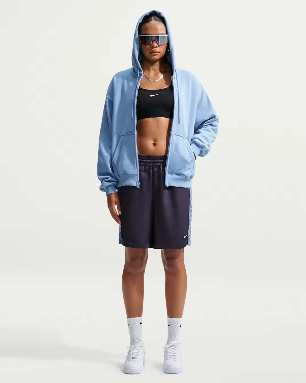 Женская толстовка оверсайз на молнии Nike Studio Fleece Medium Weight, Work Blue/Sail — фото 4