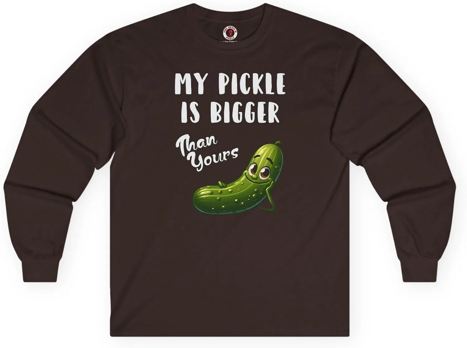 Мужская футболка с длинным рукавом с принтом My Pickle Is Bigger Than Yours Gildan 2400, Dark Chocolate