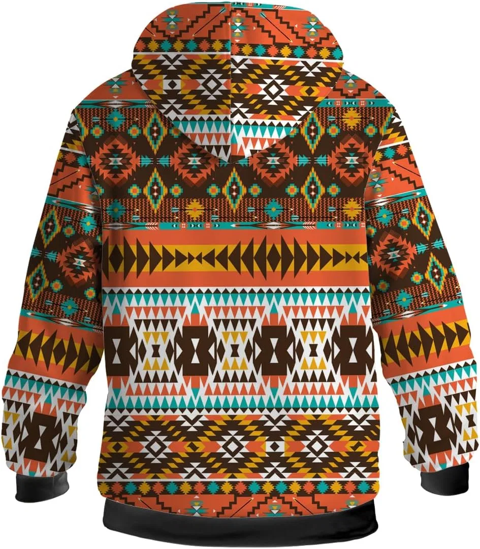 Мужская зимняя куртка с принтом, Black Fleece Lined Zip-up Hoodie Warm Sweatshirt Coat, оранжевый/коричневый — фото 4