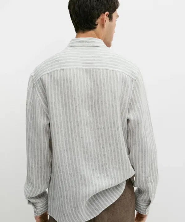 Рубашка из льна, регулярный крой, полосатая, Massimo Dutti — фото 3