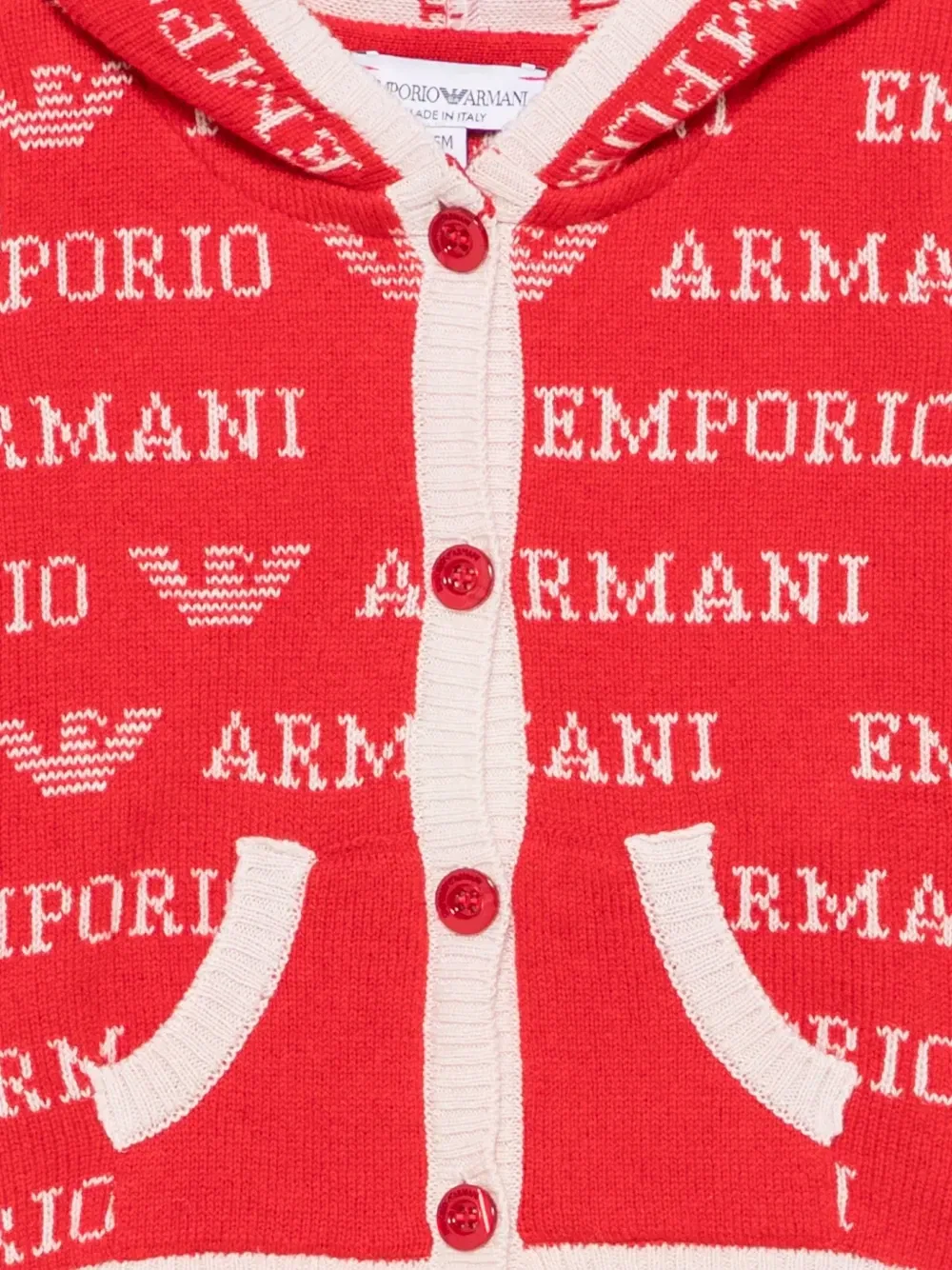 Вязаный кардиган с капюшоном, украшенный логотипом Emporio Armani Kids, красный — фото 3
