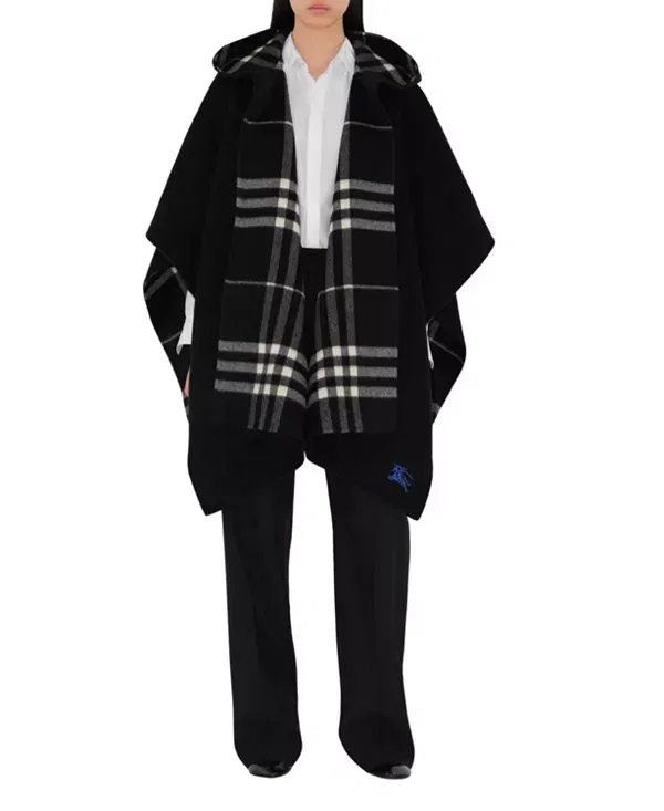Женское кашемировое пончо Reversible Check Cashmere Cape Burberry, Black/Calico