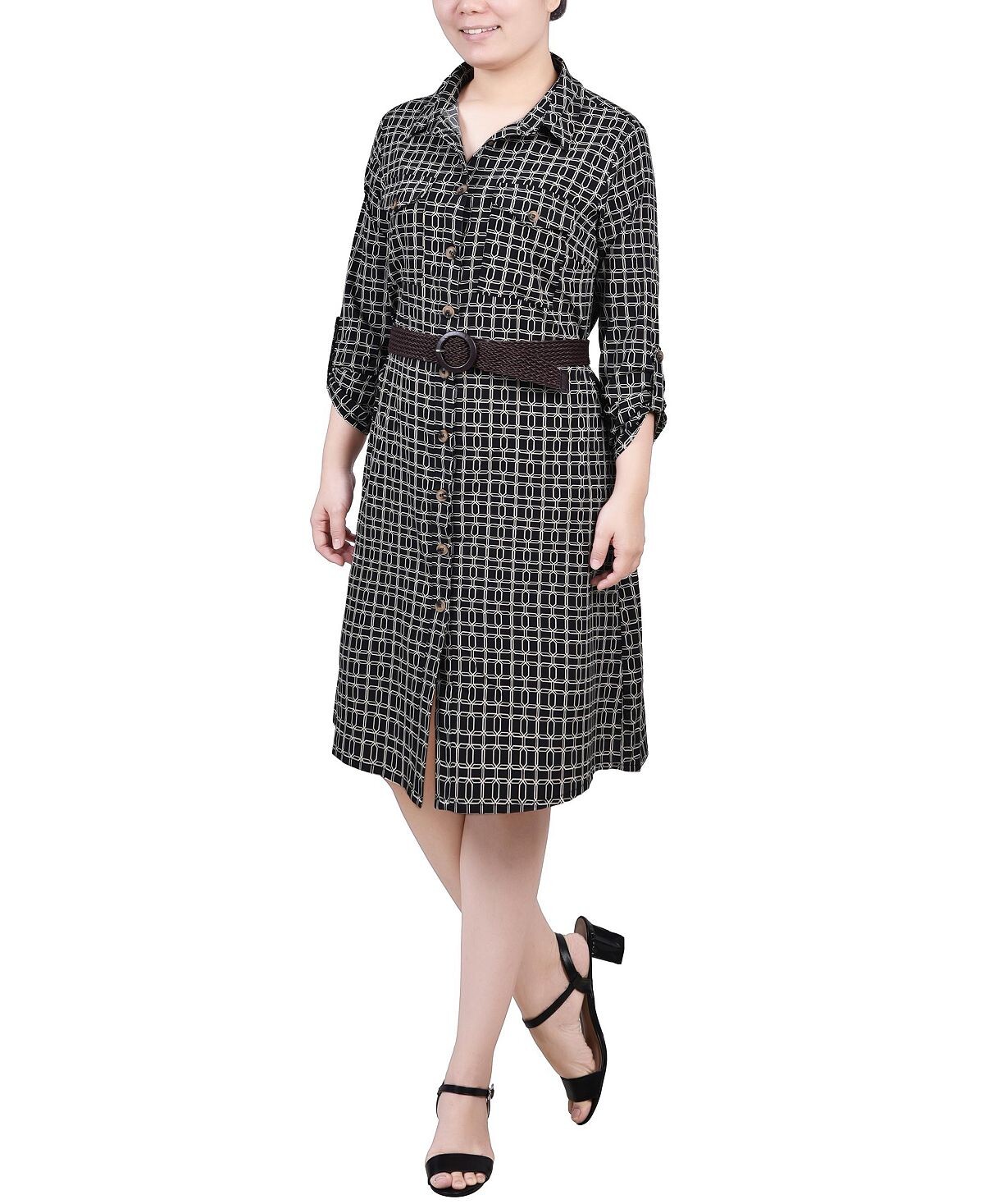 

Платье-рубашка petite с отворотами на рукавах 3/4 NY Collection, мульти
