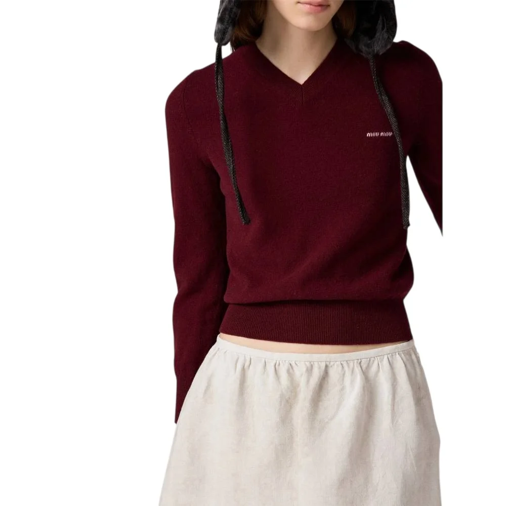 Кардиган Miu Miu V-neck Wool, бордовый