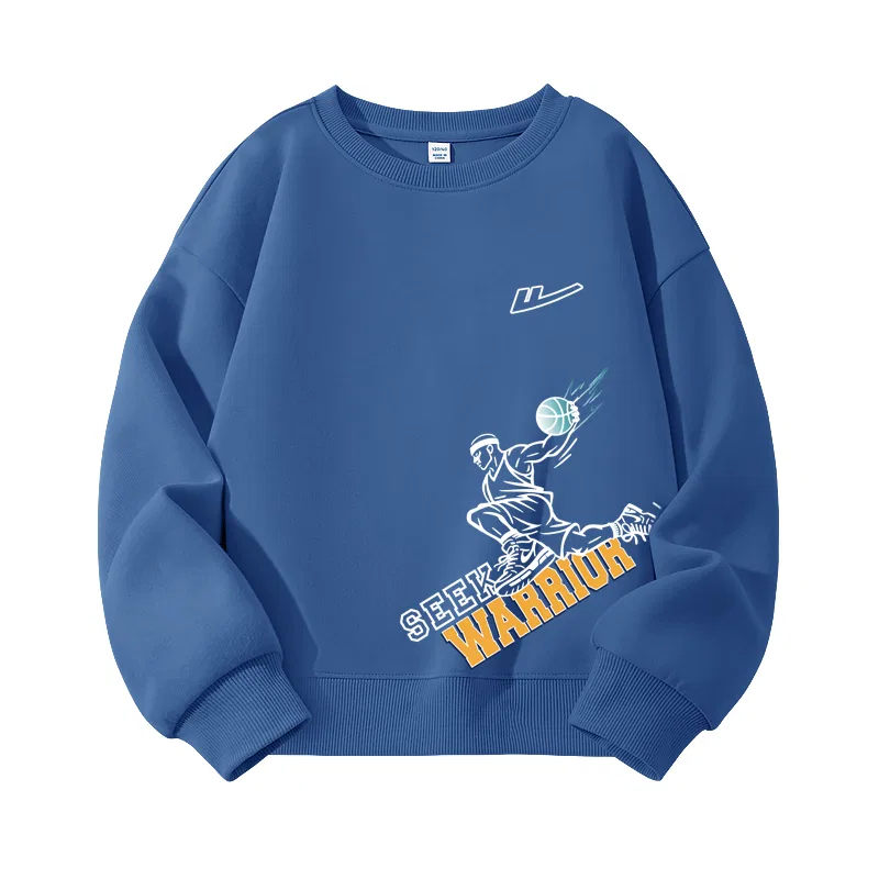 Детский свитшот с принтом Indigo/H Cut-Out White Logo K+H Basketball Action Lower Left WARRIOR