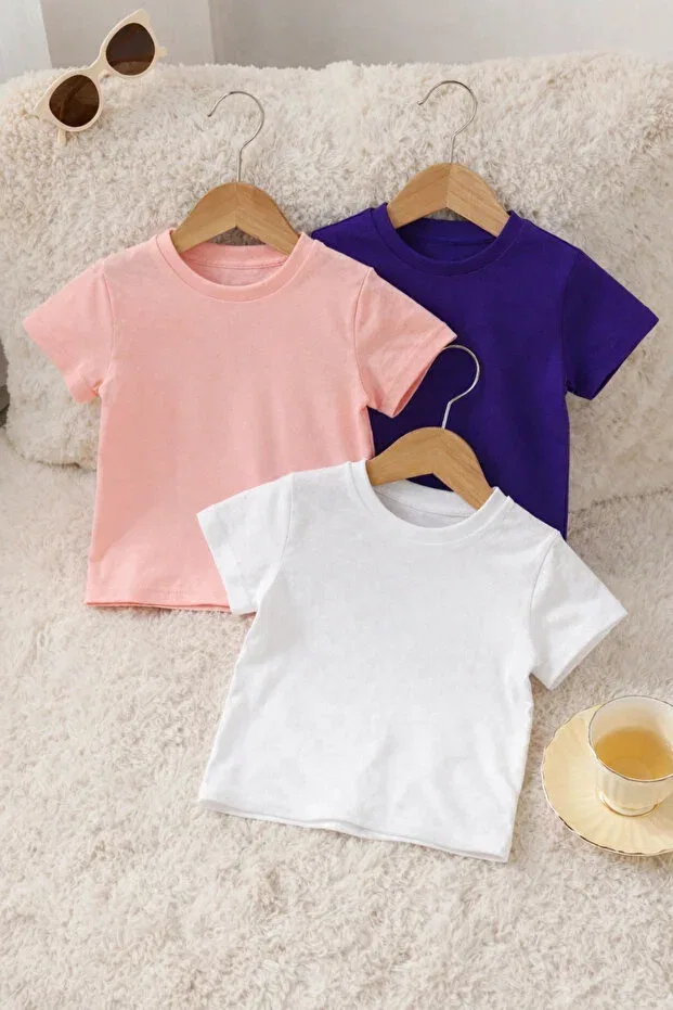 Детский комплект футболка+шорты 100% хлопок Basic Sportivea, Pink-Purple-White