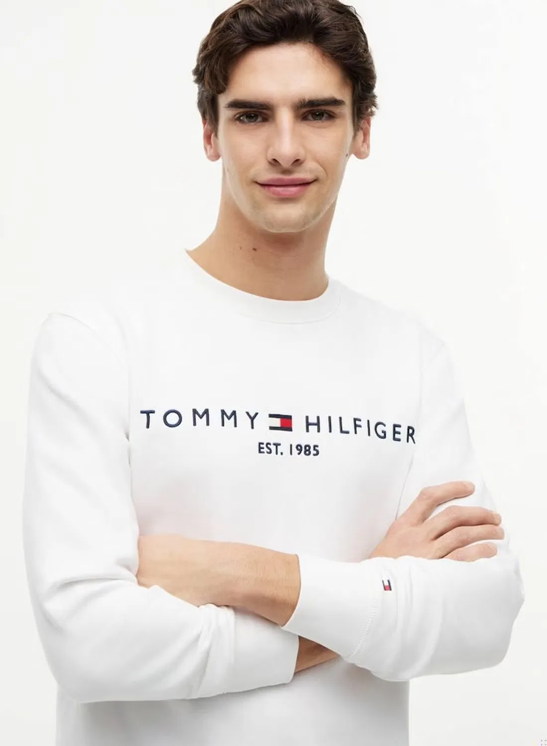 Свитшот с вышитым логотипом Logo embroidery flex fleece Tommy Hilfiger, белый — фото 2