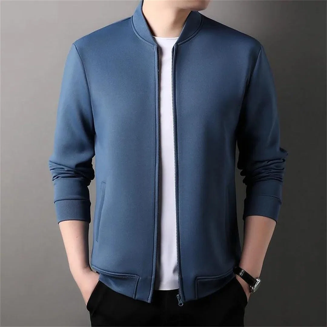 Мужская демисезонная куртка-кардиган с воротником-стойкой, Slim Fit, застежка-молния, серый — фото 2