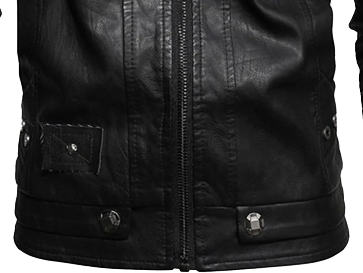 Мужское кожаное пальто-куртка с воротником-стойкой, с молнией, slim fit, чёрный — фото 2