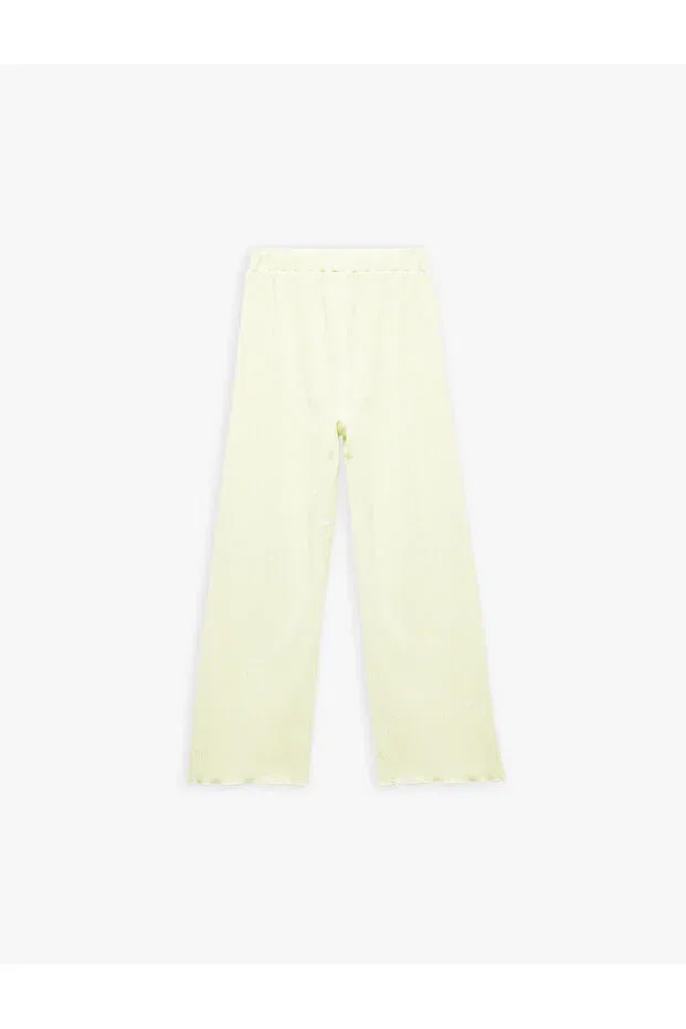 Детские брюки для девочек широкие с эластичным поясом Viscose blended wide leg trousers with elastic waist Koton, Yellow — фото 2