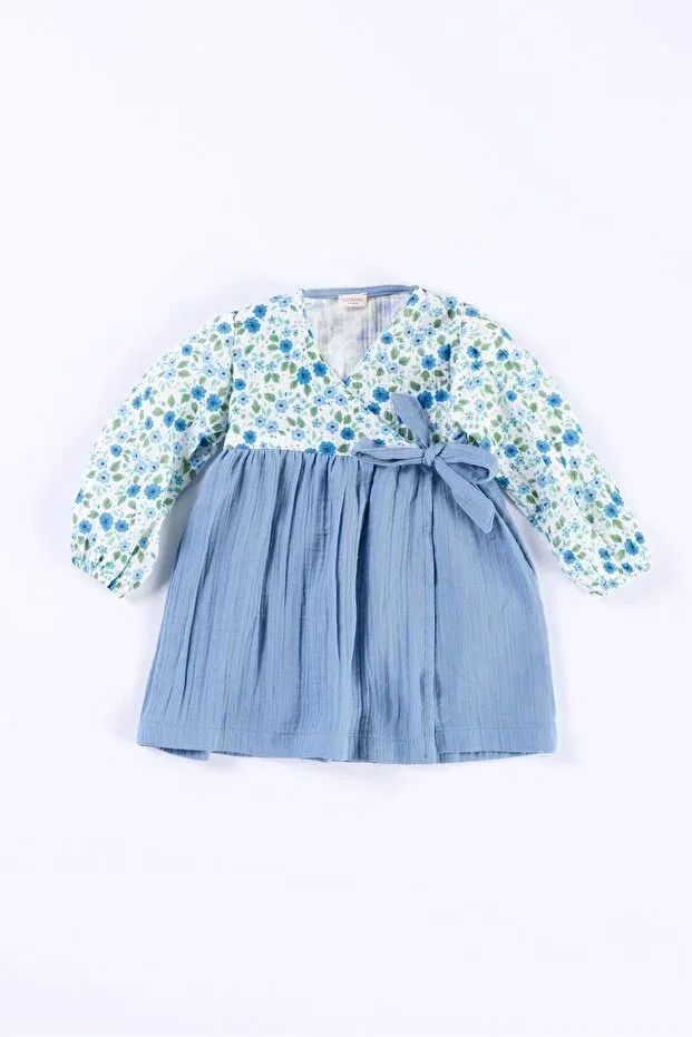 Детское платье для девочек хлопковое Muslin double breasted Bondberro, Blue — фото 2