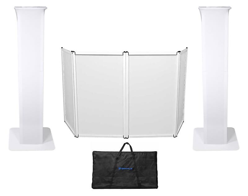 

(2) Rockville RTP32W Totem Moving Head Light Stands + Black + White Scrims + Facade (2) RTP32W+RFAAW