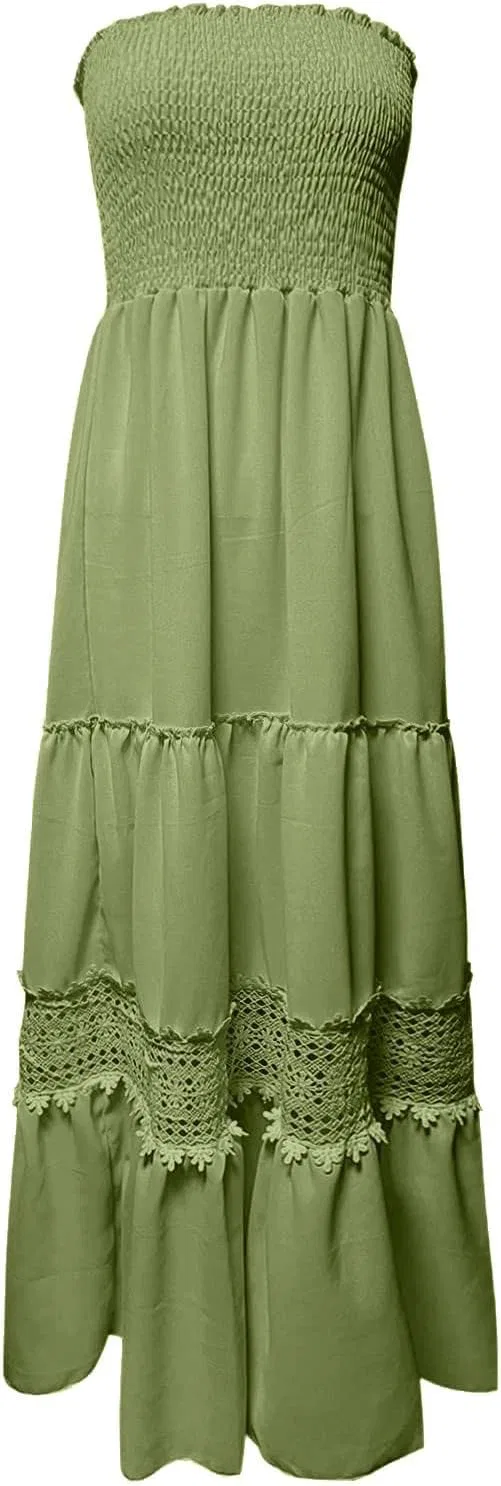 Женское пляжное платье макси с воланами Off Shoulder, Green — фото 3