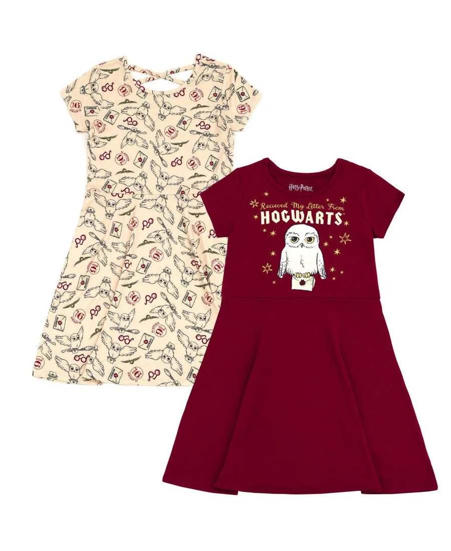Комплект платьев-трапеций с принтом Hedwig Harry Potter, Hedwig Maroon Cream