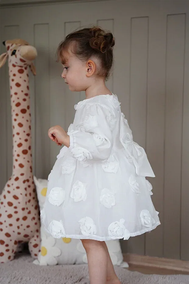 Детское платье для девочек с длинным рукавом Elegant Alyra, White — фото 4