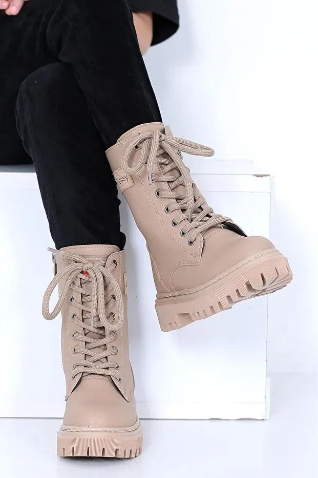 Детские ботинки для девочек на плоской подошве Raynok, Beige — фото 3