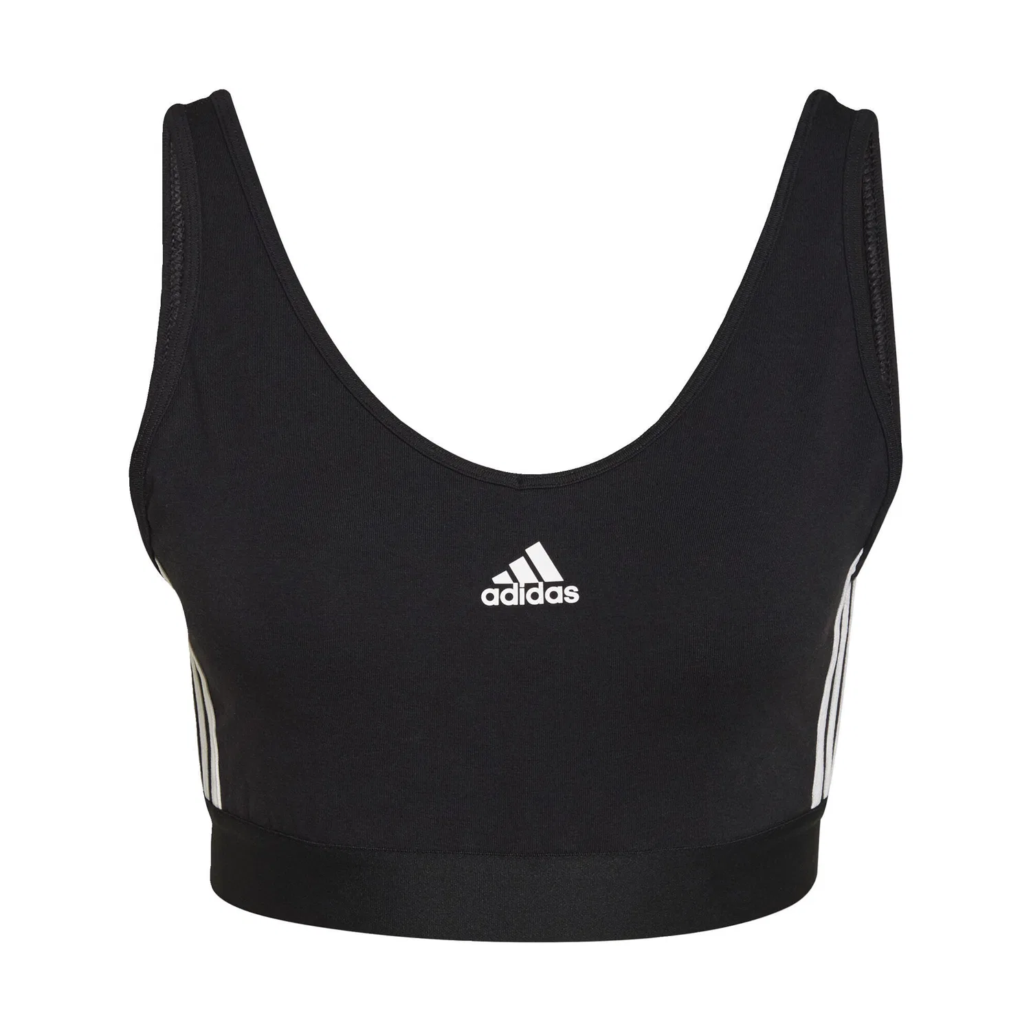 Женский хлопковый кроп-топ с принтом 3-Streifen Adidas, Цвет: Schwarz / Weiss — фото 2