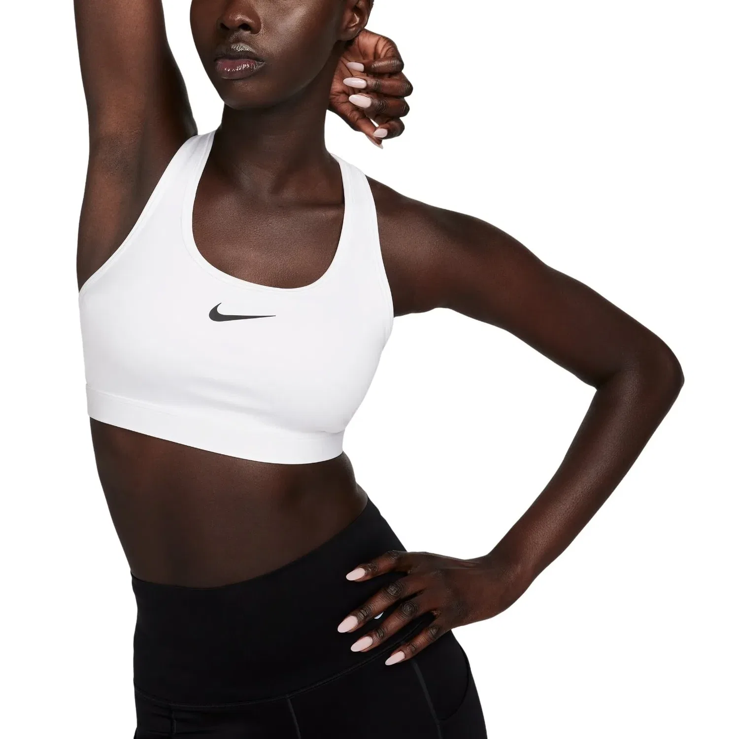 Бюстгальтер Swoosh Medium-Support Padded Sports Bra 'White Stone Mauve Black' Nike, White/Stone Mauve/Black — фото 3