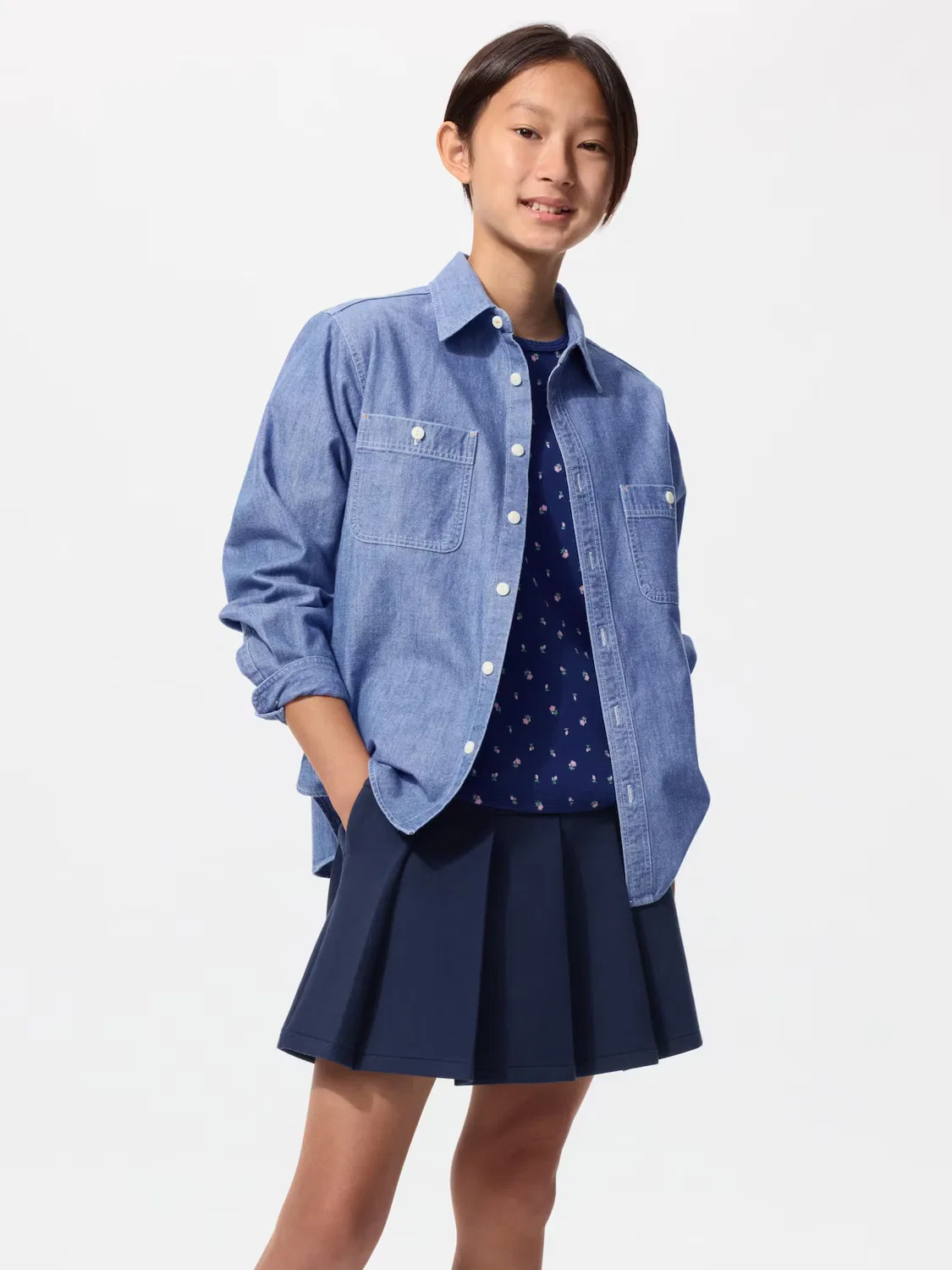 Мини-Юбка Uniqlo для девочек из сухой хлопковой ткани, сухая хлопковая ткань, темно-синий