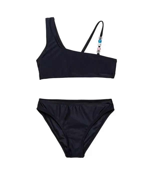 Детский комплект бикини для девочек с принтом Sun Beading Asymmetrical Beaded Swim Set Gottex Kids, черный