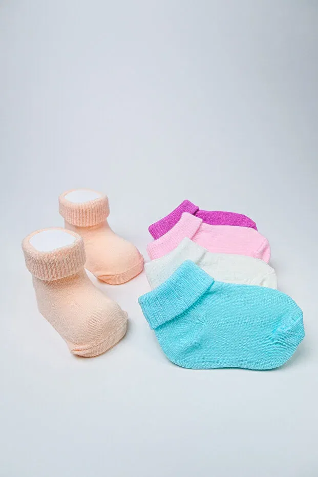 Детские носки хлопковые Organic cotton -terletmez- plain curled newborn girl boy and child socks set of 5 Akface, Purple — фото 3