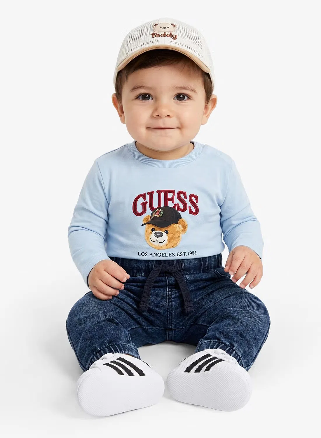 Комплект футболка с длинным рукавом и вязаные джинсы Guess, голубой