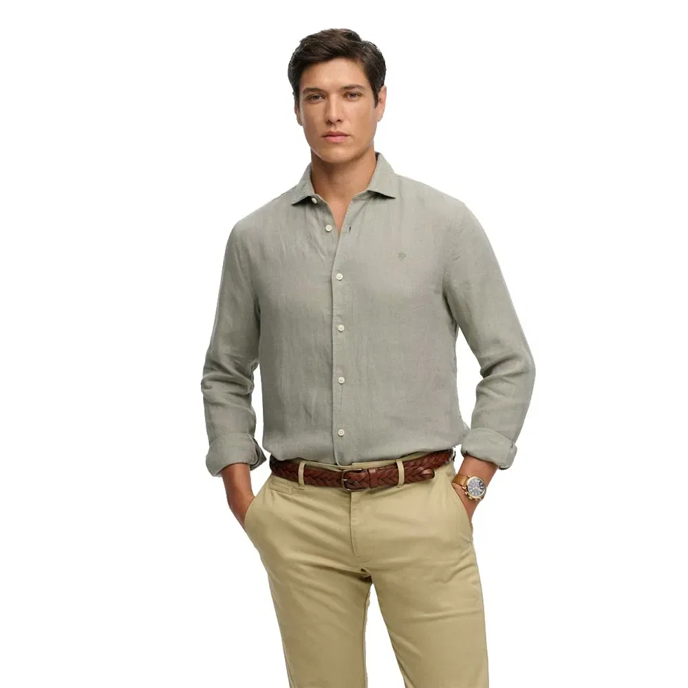 Рубашка с длинным рукавом Riviera Linen Superdry, зеленый