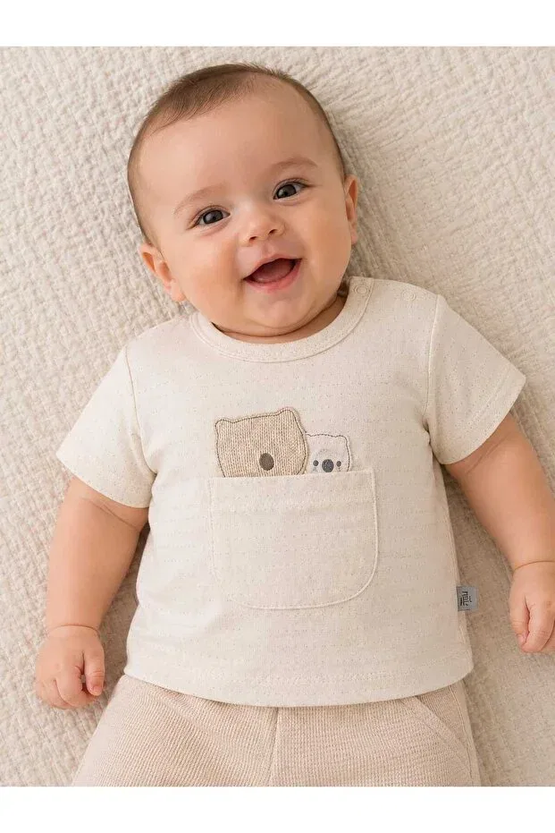 Детская футболка с вышивкой Teddy Bear Pocket Nili, Beige