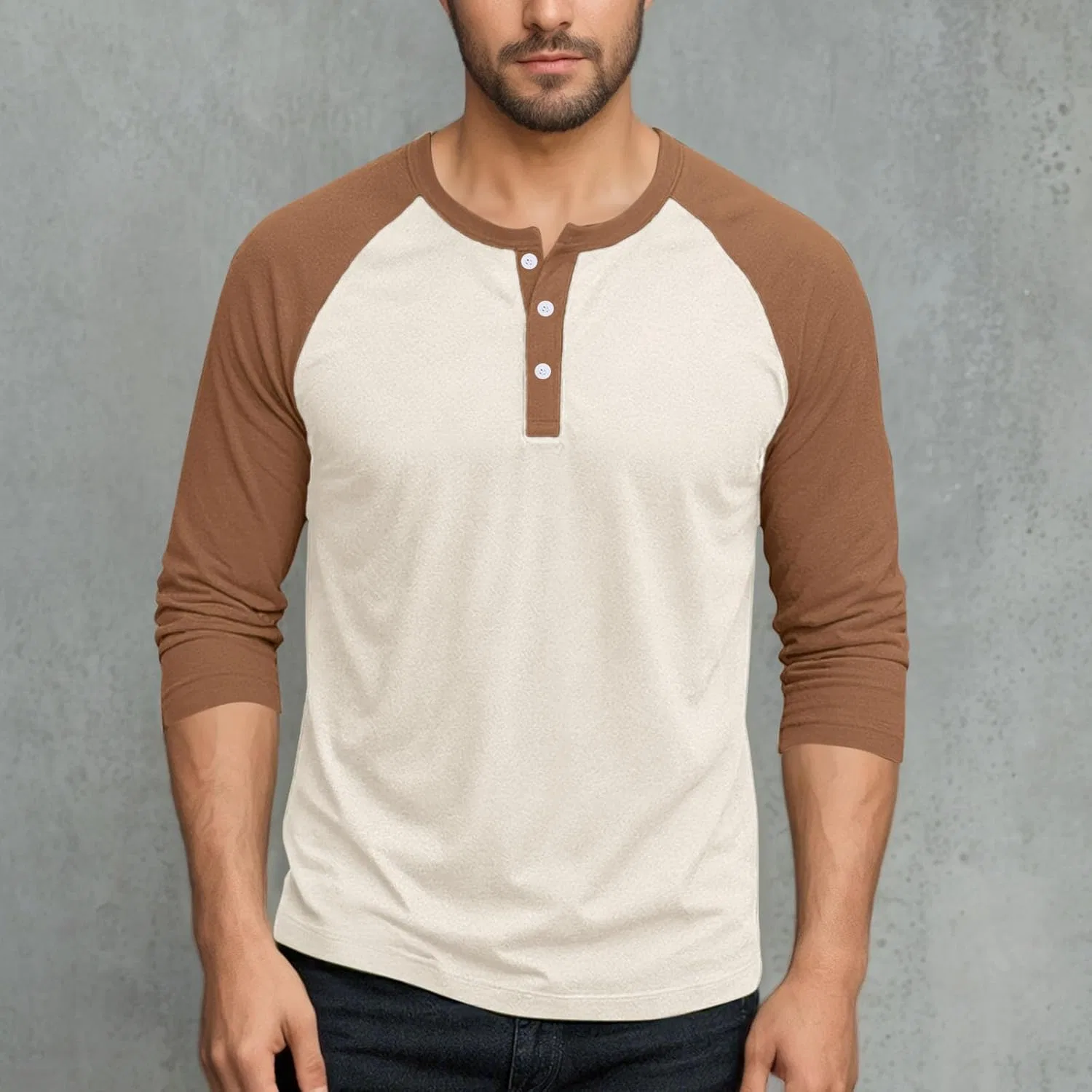 Мужская хенли футболка с реглан-рукавом Long Sleeve Shirts for Men, White — фото 2