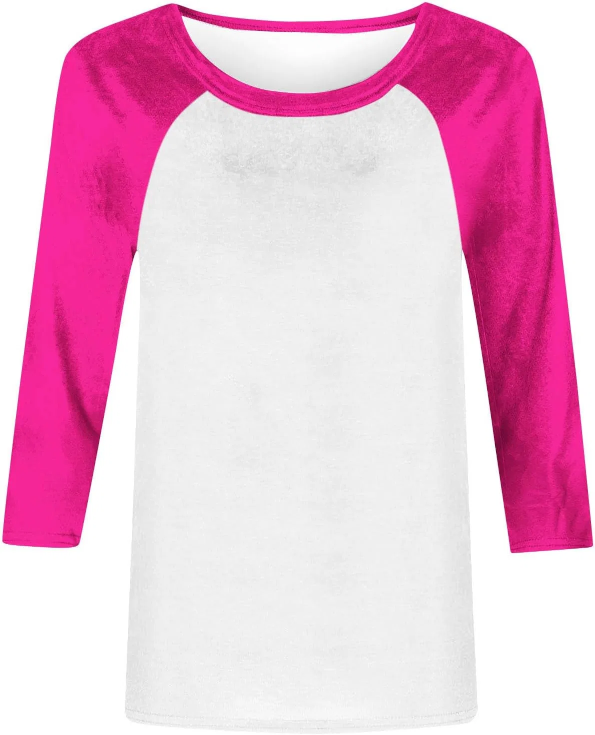 Женская футболка свободного кроя с цветовыми блоками, рукав 3/4, Hot Pink — фото 4