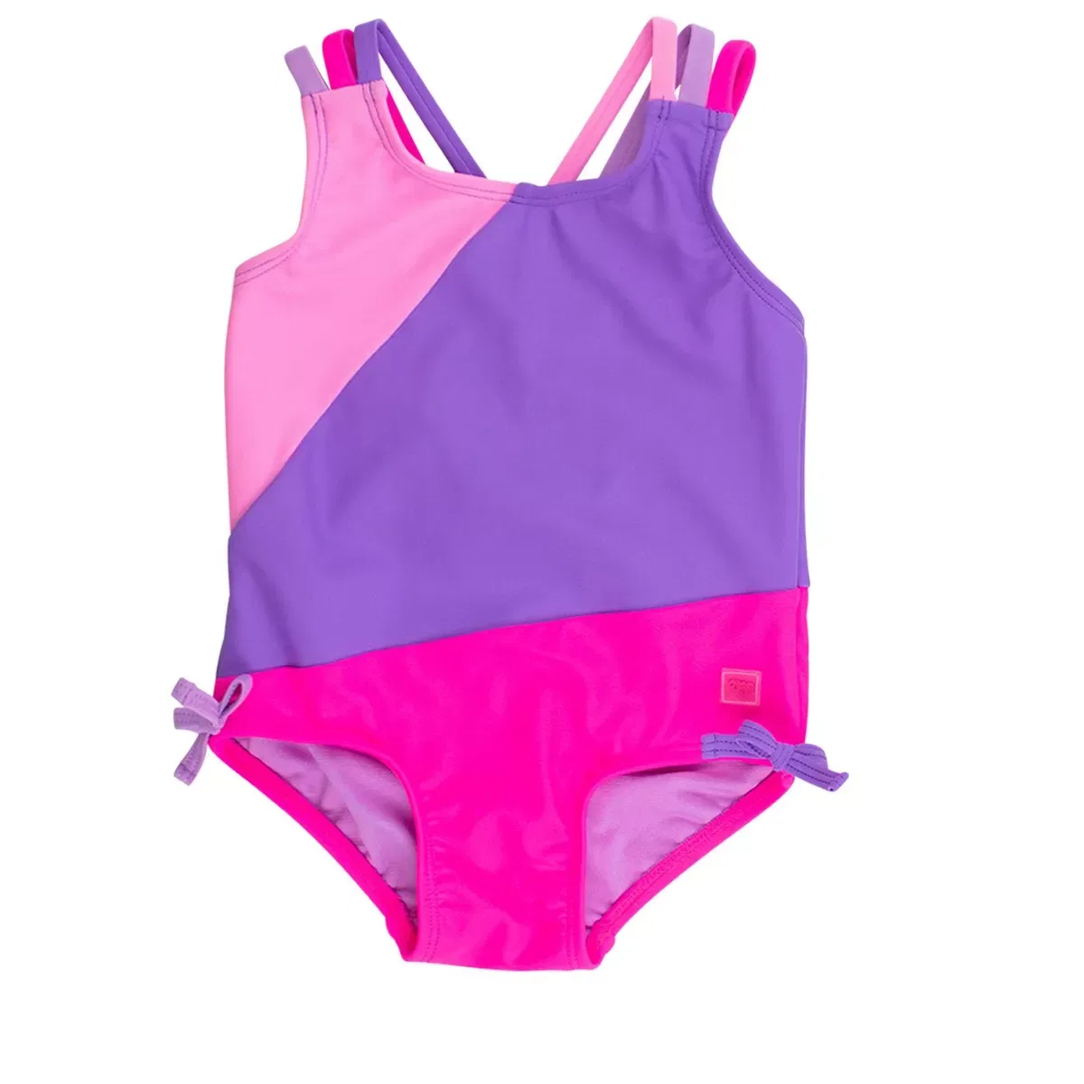 Детское платье для купания с цветочным принтом RuffleButts, Neon Purple Color Block