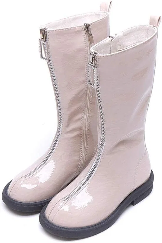 Детские сапоги для девочек с молнией Dayiss Fashion Girl's Waterproof Front Zipper Tall Riding Boots DAYISS, Beige
