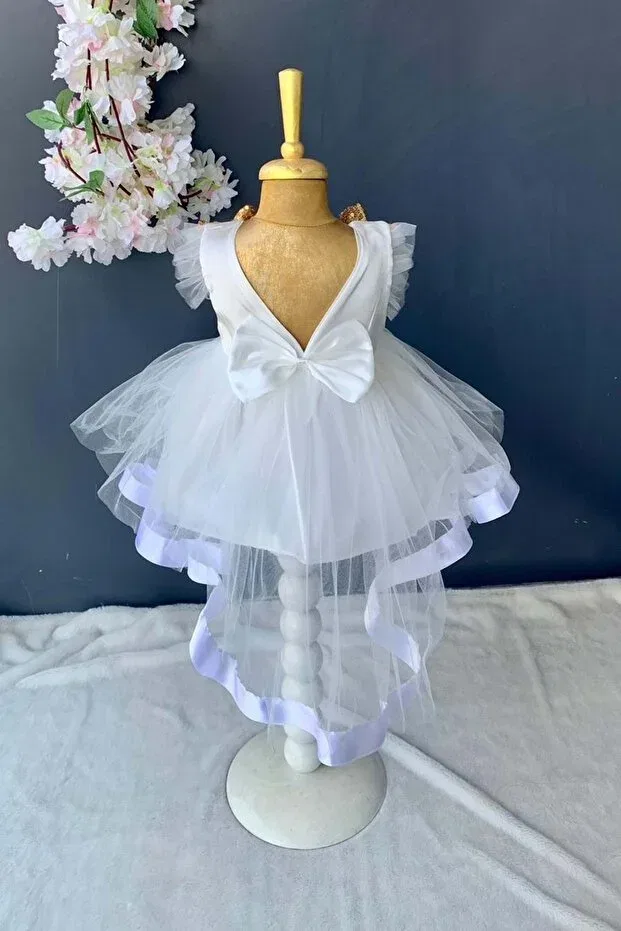 Детское платье для девочек с пайетками Sequin bow satin baby girl mevlütluk dress pnpn176 Mnk Baby&Kids, White — фото 2