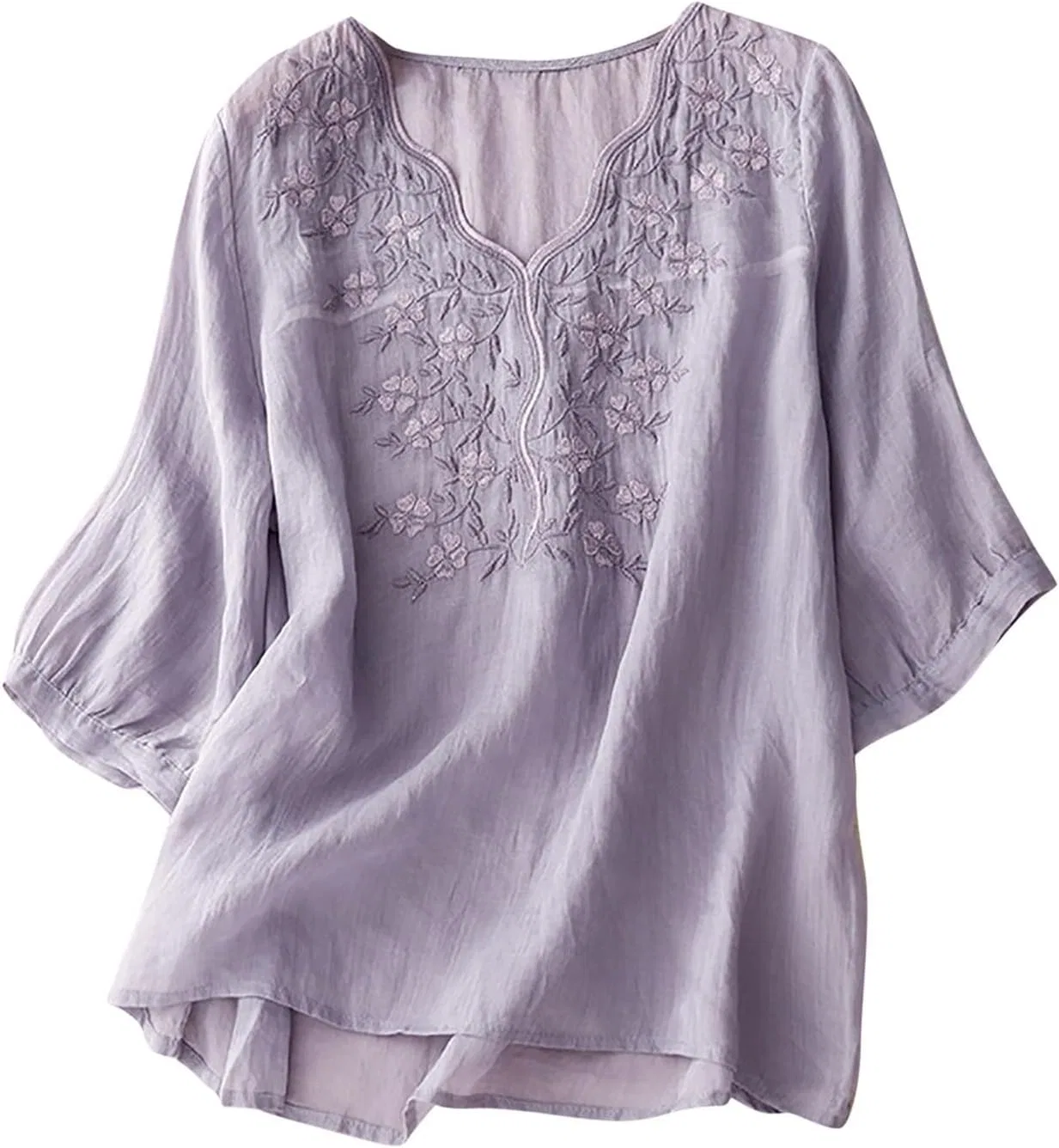 Женская туника с вышивкой и коротким рукавом, свободная, Vintage Dressy, фиолетовый